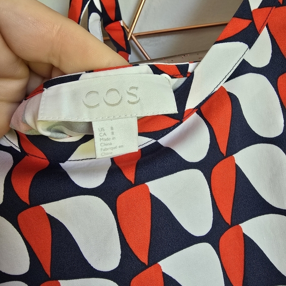 COS, New, Red White Navy Oversized Printed Poplin Shirt Shift Dress, Size 8 - Picture 13 of 16